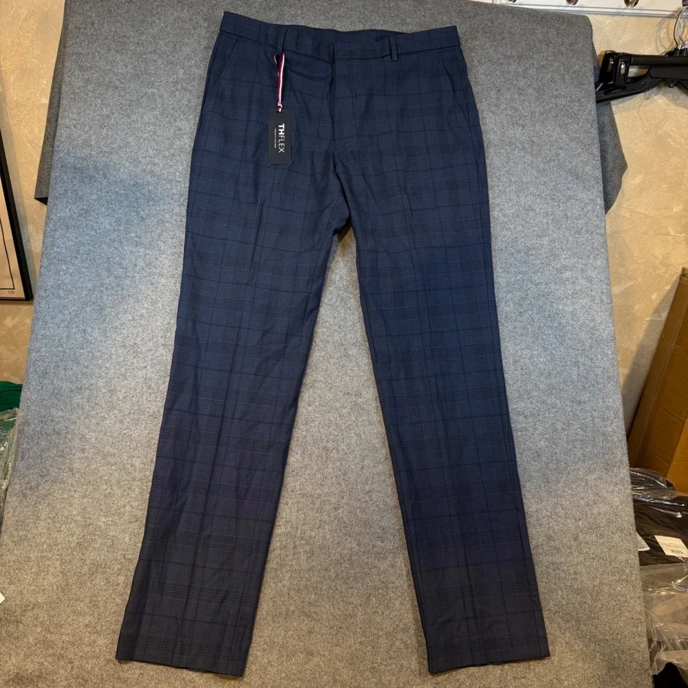 Tommy Hilfiger TH Flex Tate-TH Blue Plaid Dress Pants Men 36W x 34L TTEAPH6A0382